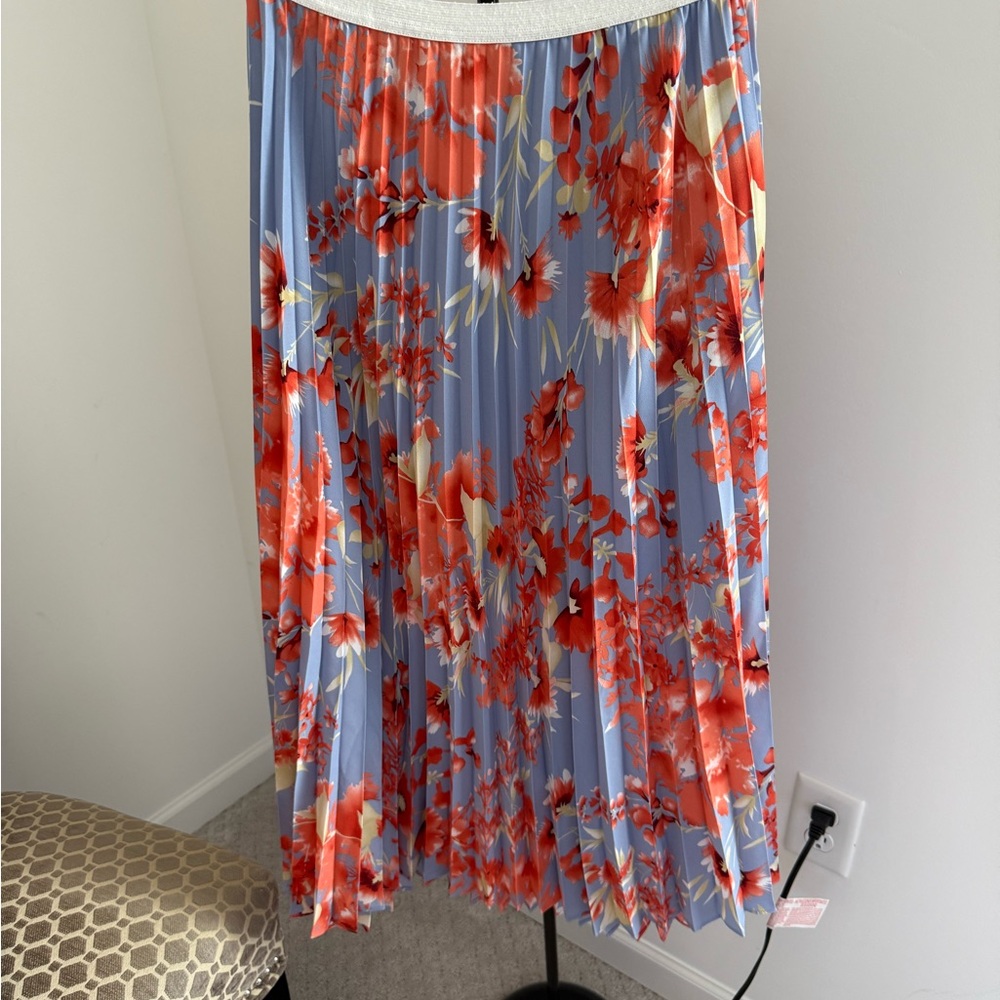 Halogen Floral Midi Skirt in Blue and Red